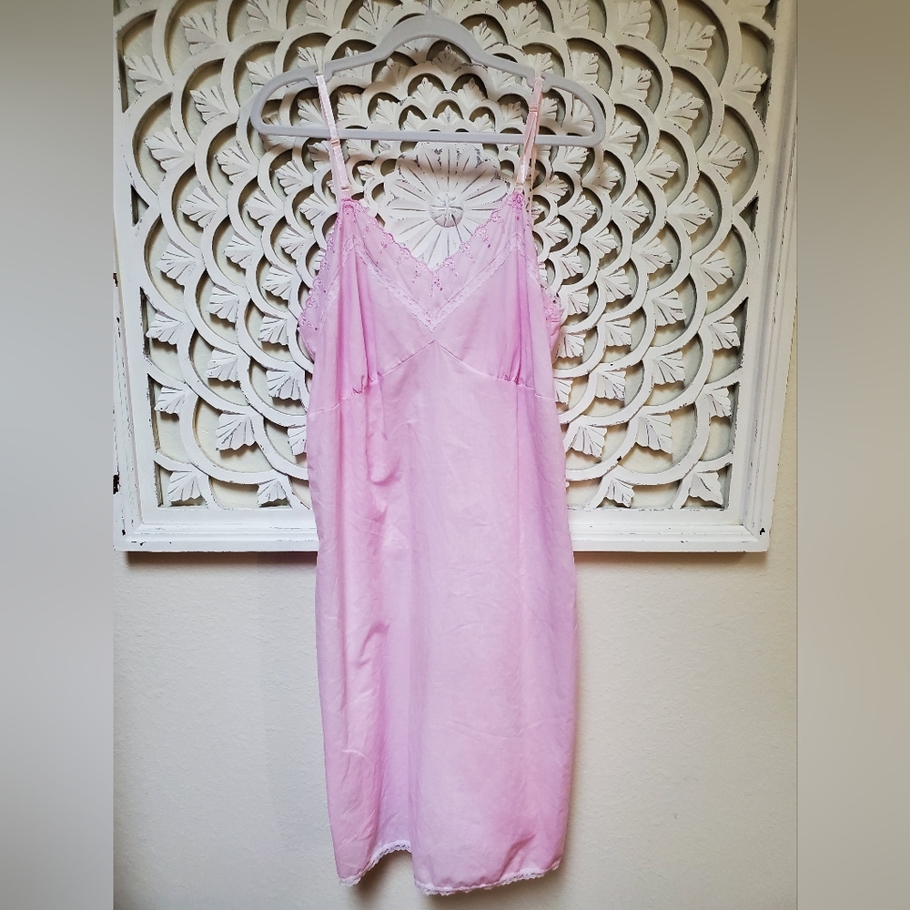 Upcycled Vintage Eyelet Slip With Rose Quartz Pastel Pink Overdye  Med Lg